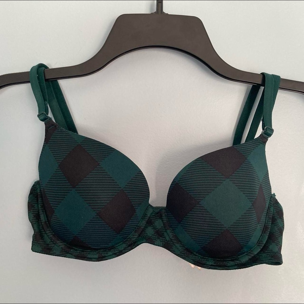 Plaid Green and Black Women's Bra